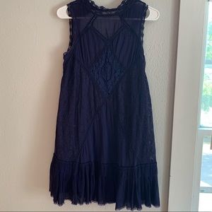 Free People, high neckline, open back dress. Navy.